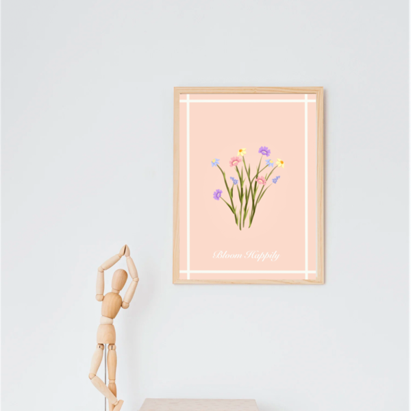 Bloom Happily art print A4 - λουλούδια, αφίσες, πίνακες ζωγραφικής
