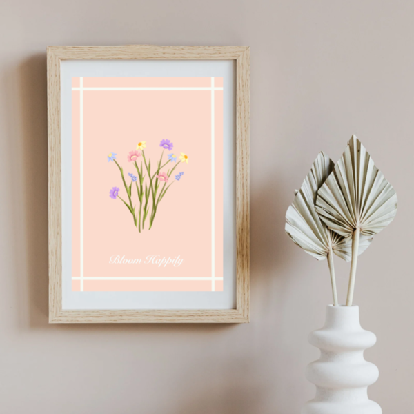 Bloom Happily art print A5 - αφίσες, λουλούδι, πίνακες ζωγραφικής