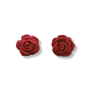 "Red Roses" I Χειροποίητα μοντέρνα καρφωτά σκουλαρίκια από πολυμερικό πηλό - 1,7cm- χρώμα κόκκινο - πηλός, λουλούδι, καρφωτά, μικρά, καρφάκι