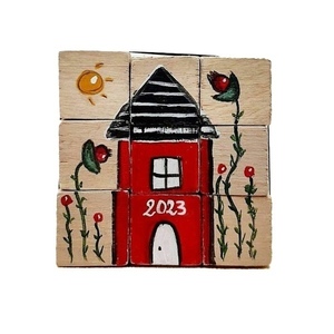 Γουράκι 23 puzzle κόκκινο σπιτάκι - (5x5x1εκ) - ξύλο, ζωγραφισμένα στο χέρι, γούρια
