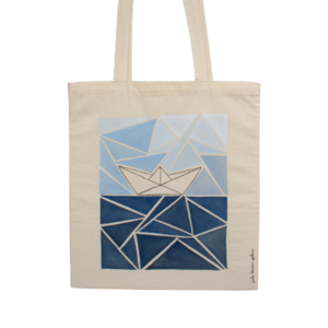 Πάνινη τσάντα - Tote bag - The paper boat - ύφασμα, ώμου, all day, tote, πάνινες τσάντες