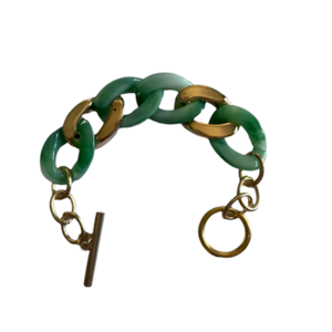 Βραχιόλι ακρυλικό Green & Gold - αλυσίδες, επάργυρα, plexi glass, σταθερά, φαρδιά