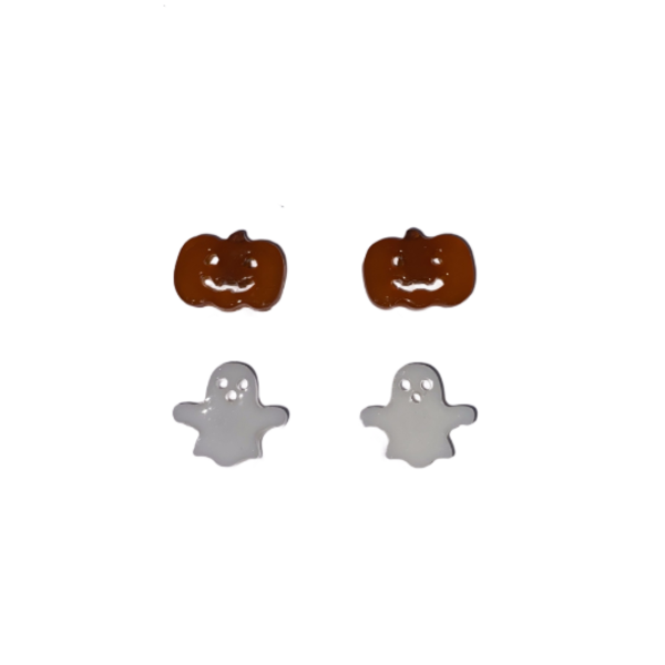 Σετ μικρά σκουλαρίκια καρφωτά Halloween από πολυμερικό πηλό και ρητίνη - πηλός, καρφωτά, halloween, εποξική ρητίνη