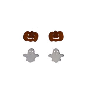Σετ μικρά σκουλαρίκια καρφωτά Halloween από πολυμερικό πηλό και ρητίνη - πηλός, καρφωτά, halloween
