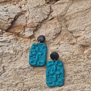 "wild nature" Handmade Dangle Embossed Earrings (6cm height) - ορείχαλκος, πηλός, boho, μεγάλα, καρφάκι - 2