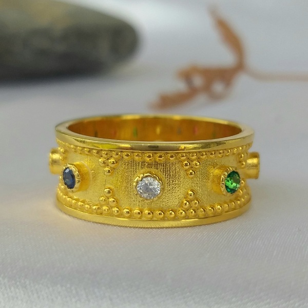 Δαχτυλίδι ασήμι 925 επιχρυσωμένο σε Βυζαντινό στυλ με αυθεντικά zircons - ημιπολύτιμες πέτρες, επιχρυσωμένα, ασήμι 925, για γάμο, δωρο για επέτειο - 3