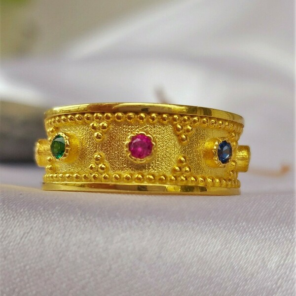Δαχτυλίδι ασήμι 925 επιχρυσωμένο σε Βυζαντινό στυλ με αυθεντικά zircons - ημιπολύτιμες πέτρες, επιχρυσωμένα, ασήμι 925, για γάμο, δωρο για επέτειο - 4