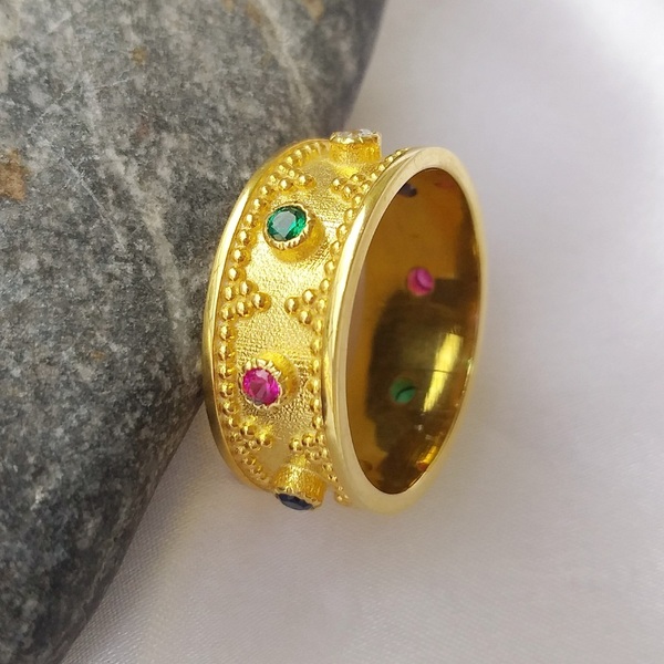 Δαχτυλίδι ασήμι 925 επιχρυσωμένο σε Βυζαντινό στυλ με αυθεντικά zircons - ημιπολύτιμες πέτρες, επιχρυσωμένα, ασήμι 925, για γάμο, δωρο για επέτειο - 2