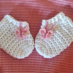 Πλεκτά βρεφικά λευκά καλτσάκια με ροζ πεταλούδα (0-6 μηνών) - κορίτσι, δώρα για μωρά, αξεσουάρ μωρού, αγκαλιάς - 3