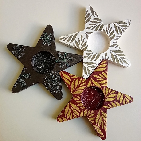 Χριστουγεννιάτικη θήκη για κεράκια ρεσο αστέρι - ξύλο, αστέρι, νονά, χριστουγεννιάτικα δώρα, κεριά & κηροπήγια - 2