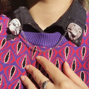 "Dos Besouros" Handmade embossed collar pin set (22cm total length) - ορείχαλκος, πηλός, boho