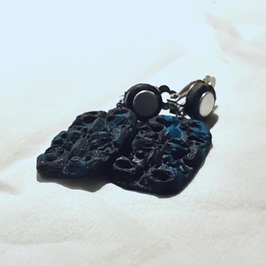 "Wild nature" Handmade Embossed Dangle Earrings (6cm Height) - ημιπολύτιμες πέτρες, πηλός, boho, μεγάλα, με κλιπ - 2