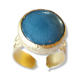Ορειχάλκινο δαχτυλίδι σε ματ χρυσό χρώμα με στρογγυλή τιρκουάζ φυσική πέτρα - ημιπολύτιμες πέτρες, επιχρυσωμένα, μεγάλα, αυξομειούμενα
