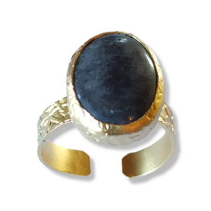 Ορειχάλκινο δαχτυλίδι σε ματ χρυσό χρώμα με μαύρη οβάλ φυσική πέτρα. - ημιπολύτιμες πέτρες, αυξομειούμενα - 3