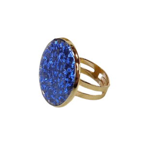 Δαχτυλίδι επίχρυσο με μπλε τσιπς - μοντέρνο, ορείχαλκος, μεγάλα, αυξομειούμενα, φθηνά - 2