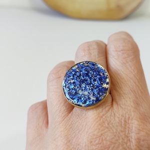 Δαχτυλίδι επίχρυσο με μπλε τσιπς - μοντέρνο, ορείχαλκος, μεγάλα, αυξομειούμενα, φθηνά - 3