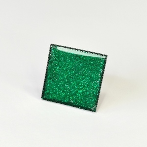 Δαχτυλίδι τετράγωνο με πράσινο γκλίτερ - μοντέρνο, ορείχαλκος, γεωμετρικά σχέδια, μεγάλα, αυξομειούμενα - 3