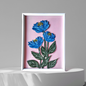 Λουλούδια μπλε ζωγραφισμένα πάνω στο τζάμι της κορνίζας - κορνίζες
