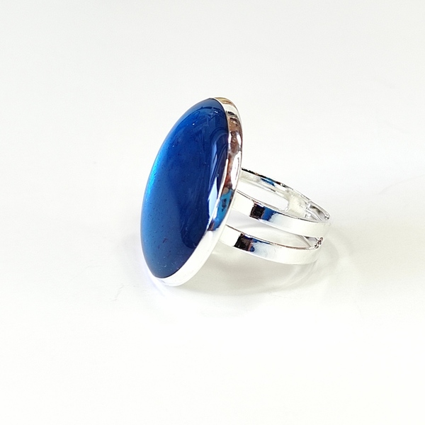 Δαχτυλίδι μπλε με υγρό γυαλί - μοντέρνο, ορείχαλκος, γεωμετρικά σχέδια, μεγάλα, αυξομειούμενα - 3