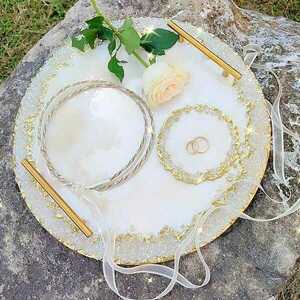 Δίσκος γάμου με χρυσές λεπτομέρειες από υγρό γυαλί - δίσκος, είδη γάμου, διακοσμητικά, δίσκοι σερβιρίσματος - 2