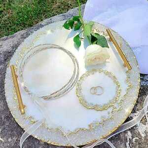 Δίσκος γάμου με χρυσές λεπτομέρειες από υγρό γυαλί - δίσκος, είδη γάμου, διακοσμητικά, δίσκοι σερβιρίσματος - 5