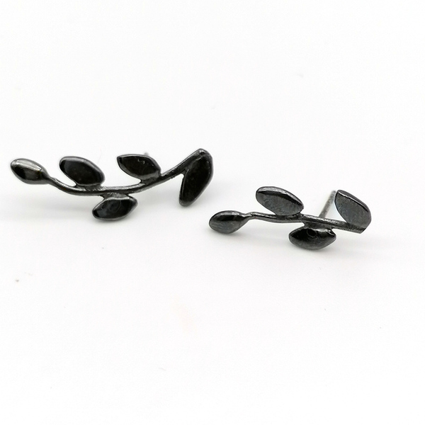 Μαύρα σκουλαρίκια καρφωτά Twig - ασήμι 925, καρφωτά, μικρά, καρφάκι, επιπλατινωμένα