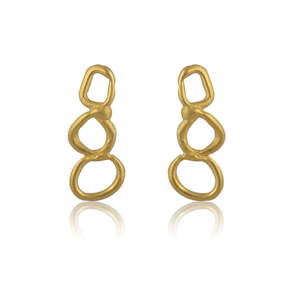 Χρυσά σκουλαρίκια καρφωτά Triple circle - επιχρυσωμένα, ασήμι 925, καρφωτά, μικρά, καρφάκι