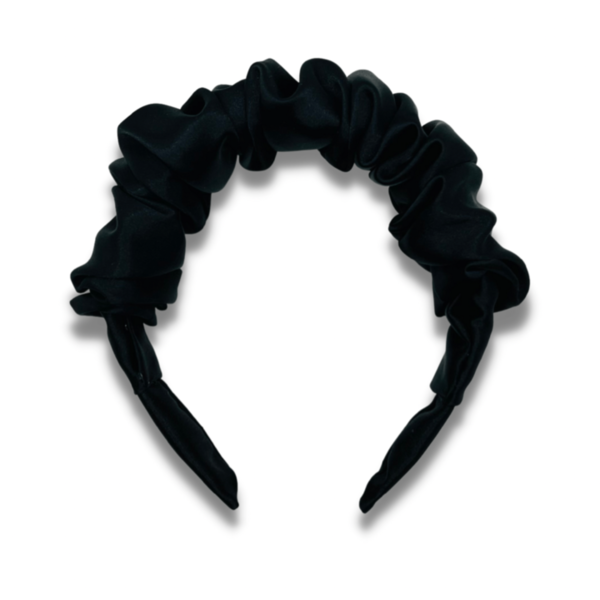 Mega black satin scrunchie hairband - ύφασμα, σατέν, στέκες