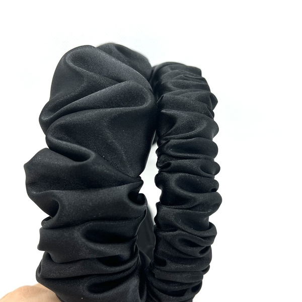 Mega black satin scrunchie hairband - ύφασμα, σατέν, στέκες - 2