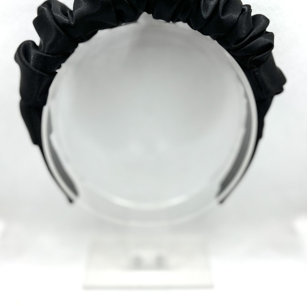 Mega black satin scrunchie hairband - ύφασμα, σατέν, στέκες - 3