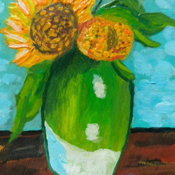 Φλούδα ξύλου ζωγραφισμένη στο χέρι. Λουλούδια ήλιοι κρεμαστό τοίχου 15 χ 15 εκατοστά. Βίνσεντ Βαν Γκογκ. - ήλιος, διακοσμητικά, πίνακες ζωγραφικής, ανοιξιάτικα λουλούδια - 2