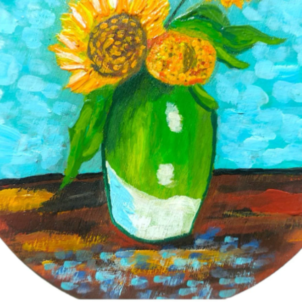 Φλούδα ξύλου ζωγραφισμένη στο χέρι. Λουλούδια ήλιοι κρεμαστό τοίχου 15 χ 15 εκατοστά. Βίνσεντ Βαν Γκογκ. - ήλιος, διακοσμητικά, πίνακες ζωγραφικής, ανοιξιάτικα λουλούδια - 4