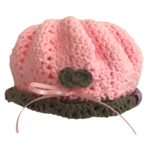 πλεκτό καπελάκι μωρού 'Twin' με φιόγκο προσαρμόζετε στο κεφαλάκι , ροζ-greige, 14 x 13 εκ - καπέλα