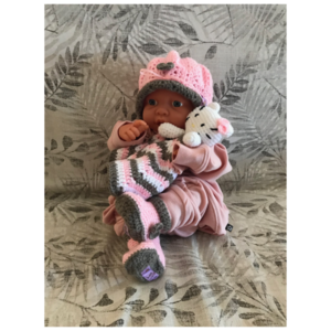 πλεκτό καπελάκι μωρού 'Twin' με φιόγκο προσαρμόζετε στο κεφαλάκι , ροζ-greige, 14 x 13 εκ - καπέλα - 4