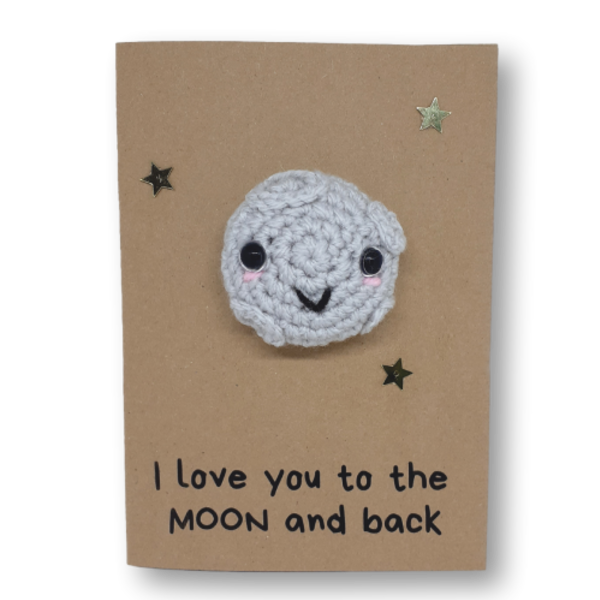 Ευχετήρια κάρτα "I love you to the moon and back" - φεγγάρι, γάμος, γενέθλια, επέτειος, amigurumi