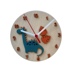 Ξύλινο ρολόι τοίχου 20εκ "Δεινόσαυρος" - ρολόι, δώρο, δεινόσαυρος, διακοσμητικά, διακοσμητικό παιδικού δωματίου