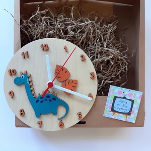 Ξύλινο ρολόι τοίχου 20εκ "Δεινόσαυρος" - ρολόι, δώρο, δεινόσαυρος, διακοσμητικά, διακοσμητικό παιδικού δωματίου - 3