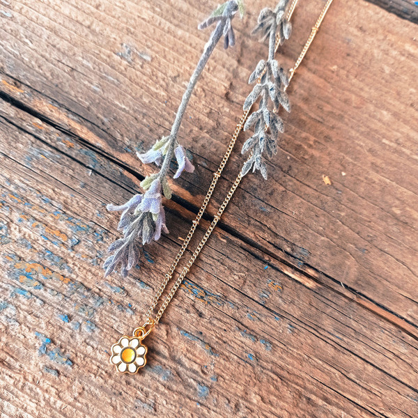 Κολιέ (Νήτη) αλυσιδάκι μαργαρίτα - charms, επιχρυσωμένα, κοντά, λουλούδι, ατσάλι - 2