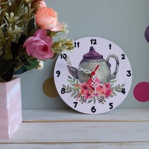 Ξύλινο ρολόι τοίχου 20εκ "Τσαγιέρα" - ρολόι, δώρο, ρολόγια, διακοσμητικό παιδικού δωματίου - 3