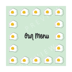 Γραμμικό σχέδιο | Τηγανητά Αυγά|22*22 εκ. Εκτυπώσιμη Κάρτα Μενού Εστιατορίου Τετράγωνη |Απόχρωση παστέλ μέντα