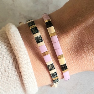 Βραχιόλι Tila beads ροζέ - επιχρυσωμένα, χάντρες, boho, χεριού, αυξομειούμενα - 2