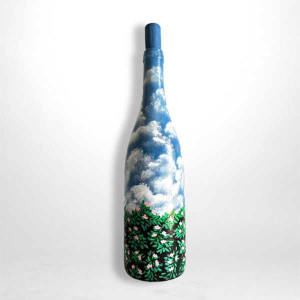 Γυάλινο Μπουκάλι Διακόσμησης - Λουλούδια με φόντο τον συννεφιασμένο ουρανό - γυαλί, διακόσμηση σαλονιού, δώρα για γυναίκες, διακοσμητικά μπουκάλια