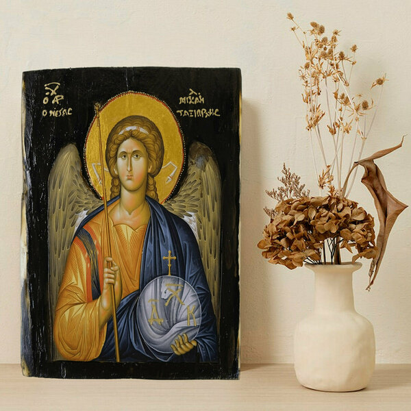 Αρχάγγελος Μιχαήλ Χειροποίητη Εικόνα Σε Ξύλο 18x23 - πίνακες & κάδρα, πίνακες ζωγραφικής, εικόνες αγίων - 2