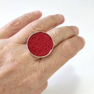Δαχτυλίδι στρογγυλό με κόκκινο γκλίτερ - μοντέρνο, ορείχαλκος, γεωμετρικά σχέδια, μεγάλα, αυξομειούμενα - 5