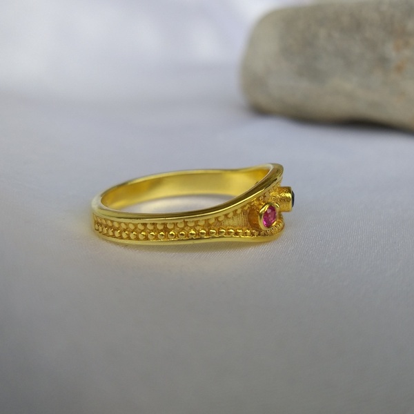 Γυναικείο δαχτυλίδι ασήμι 925 επιχρυσωμένο με αυθεντικά zircons - ημιπολύτιμες πέτρες, επιχρυσωμένα, ασήμι 925, για γάμο - 2