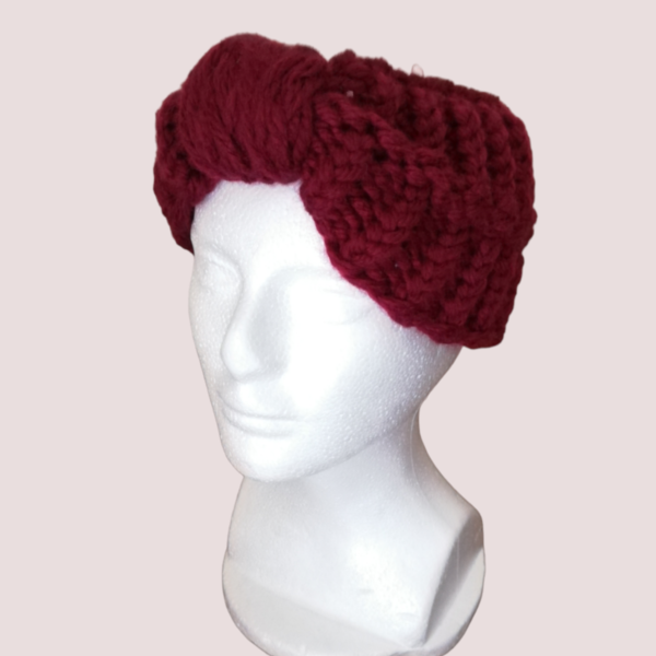 Lovely Bordeaux Headband |Πλεκτή κορδέλα Μπορντώ χρώμα - μαλλί, ακρυλικό, σκουφάκια, δώρα για γυναίκες - 3