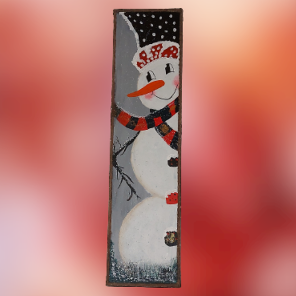 Καμβάς - Χιονάνθρωπος με ακρυλικά 80x20x3cm - ύφασμα, διακοσμητικά - 3