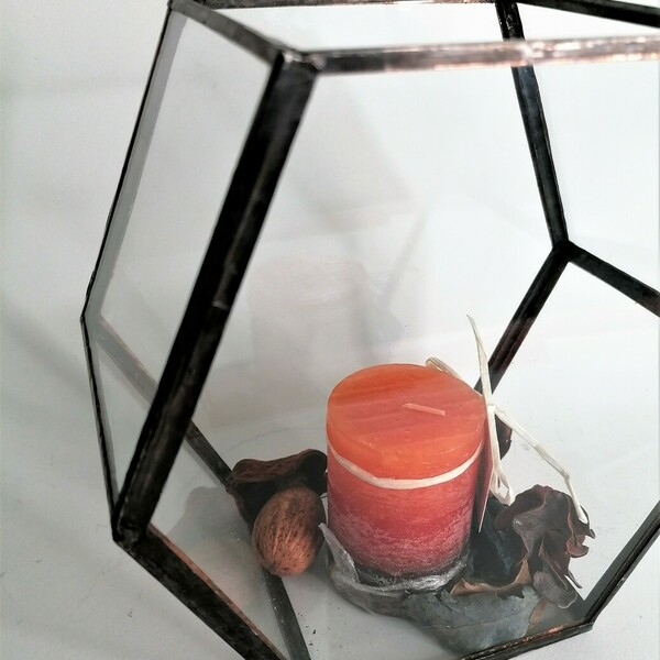 Γυάλινο διακοσμητικό πολυγωνικό - βιτρώ, κερί, κάκτος - 2