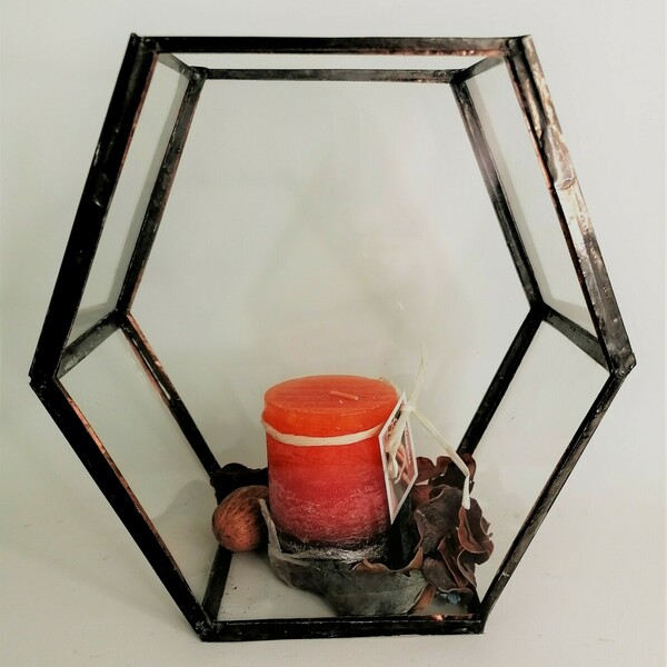 Γυάλινο διακοσμητικό πολυγωνικό - βιτρώ, κερί, κάκτος - 3