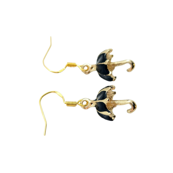 Σκουλαρίκια κρεμαστά με μεταλλική μαύρη ομπρελίτσα - επιχρυσωμένα, μικρά, μπρούντζος, κρεμαστά, γάντζος - 2